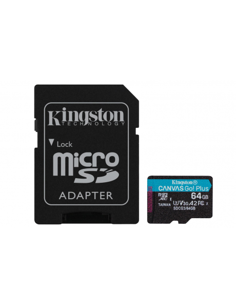Atminties kortelė Kingston microSD Canvas Go! Plus 64 GB, MicroSD, Flash memory
class 10, SD Adapte