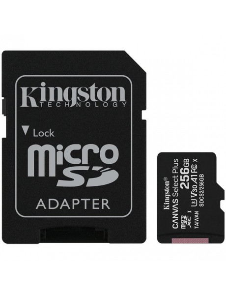 Atminties kortelė Kingston Canvas Select Plus UHS-I 256 GB, MicroSDXC, Flashmemory class 10, SD Ad