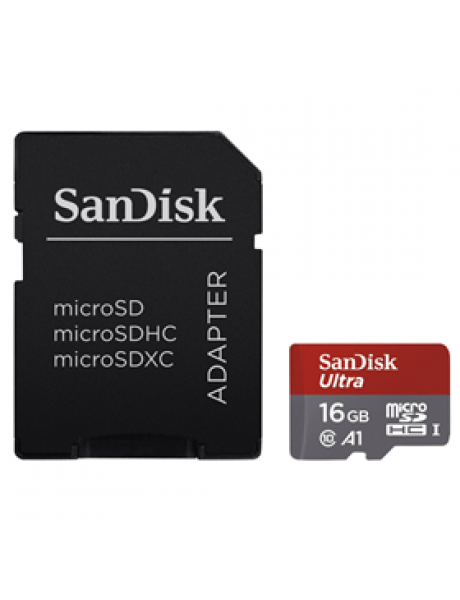 AT. KORTA Sandisk 16GB Ultra Android microSDHC + SD Adapter + Memory Zone App 98MB/s A1 Class 10 UHS
