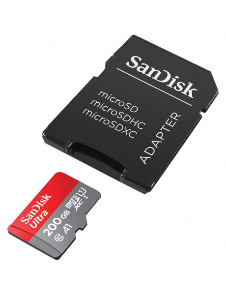 ATM. KORTĖLĖ SANDISK 200GB Ultra Android microSDXC + SD Adapter + Memory Zone App 100MB/s A1 Class 1