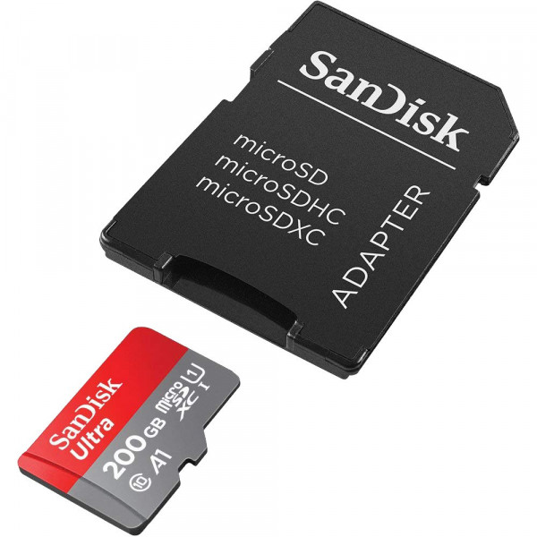 ATM. KORTĖLĖ SANDISK 200GB Ultra Android microSDXC + SD Adapter + Memory Zone App 100MB/s A1 Class 1