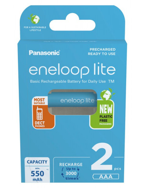 Įkraunamos baterijos 2 x Rechargeable Batteries Panasonic Eneloop Lite NEW R03 AAA 550mAh BK-4LCCE/2