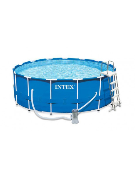 Baseinas Intex Metal Fram Pool Set with Filter Pump, Safety Ladder, GroundCloth, Cover Blue, Age 6