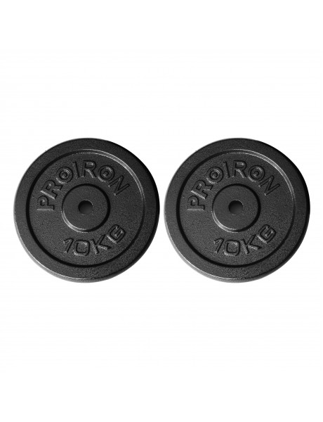 Diskiniai svoriai PROIRON PRKISP10K Weight Plates Set, 2 x 10 kg, Black, Solid Cast Iron