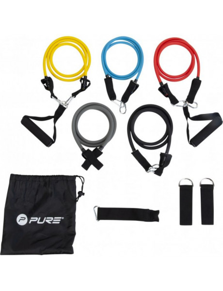 Pasipriešinimo juostų rinkinys Pure2Improve Exercise Tube Set Black, Blue, Grey, Red and Yellow, Foa