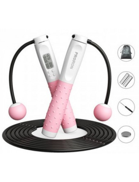 Skaitmeninė šokdynė PROIRON Digital Jump Rope with Counter 300 cm, White/Pink, PVC, ABS + silicone