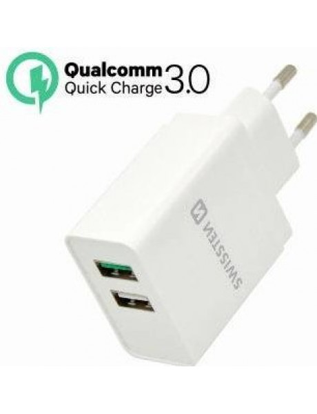 Pakrovėjas Swissten Travel Charger Qualcomm 3.0 Quick
Charge + Smart IC with 2x USB 30W Power
White