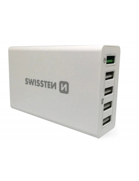 Kroviklis Swissten Qualcomm 3.0 QC Smart IC Premium Travel Charger USB 5x 2.1A / 50W White