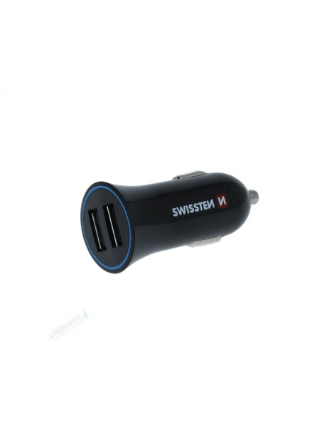 Swissten Premium Car charger 12 / 24V / 1A + 2.1A + USB-C Data Cable 100 cm Black