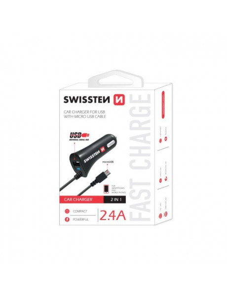 SWISSTEN PREMIUM CAR
CHARGER USB + 2.4A AND
MICRO USB CABLE 60 CM
BLACK