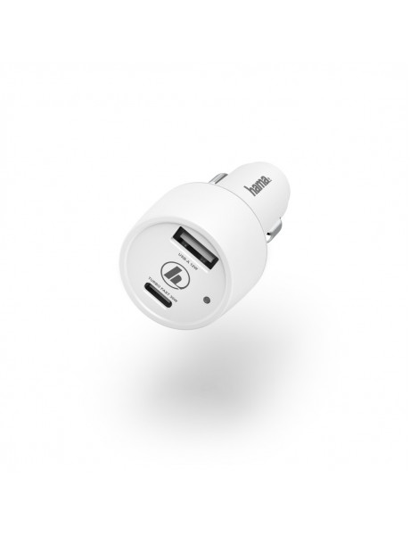 Car Charger, USB-C, Power Delivery (PD) / Qualcomm® + USB-A, 42 Watt, white