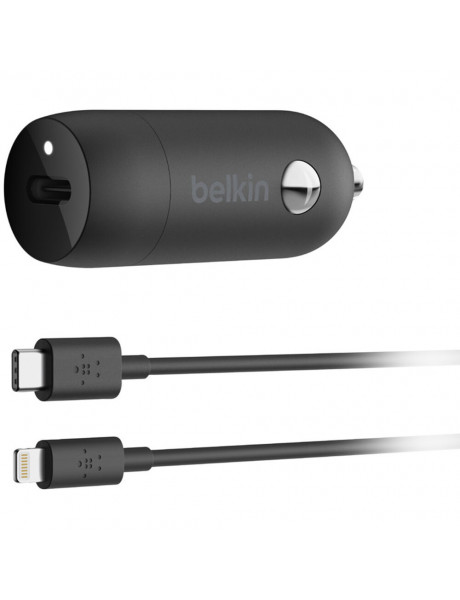 Sieninis kroviklis BELKIN USB-C CAR CHARGER 18W + USB-C CABLE WITH LIGHTNING CONNECTOR
