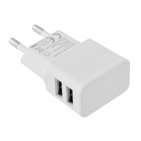 TOTI Wall Charger with Lightning Cable, 1 m, Dual USB 2.4A , White