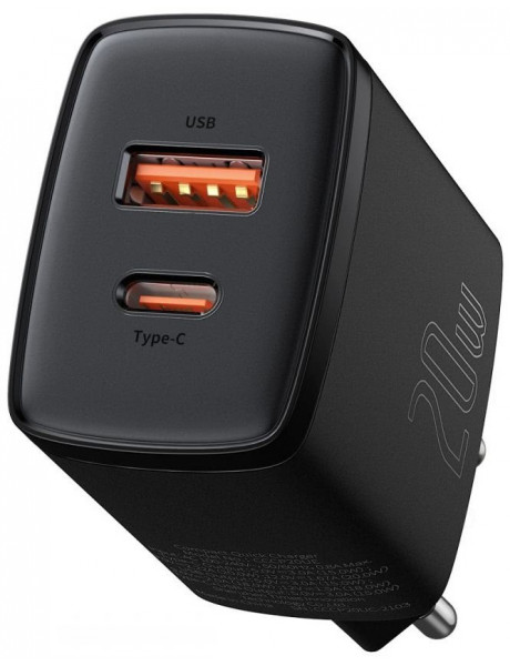 Kroviklis Baseus Compact Quick Charger, USB, USB-C, 20W Black