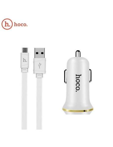 Kabelis Hoco 2.1A 2x USB + laidas micro USB set Z1 white