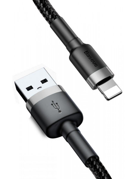 Kabelis USB2.0 A kištukas - IP Lightning kištukas 2.0m QC3.0 su nailoniniu šarvu Cafule pilkas/juoda