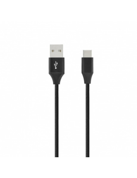 TOTI USB cable 1 m 2A metal head USB-A to Type C 2.0, Black