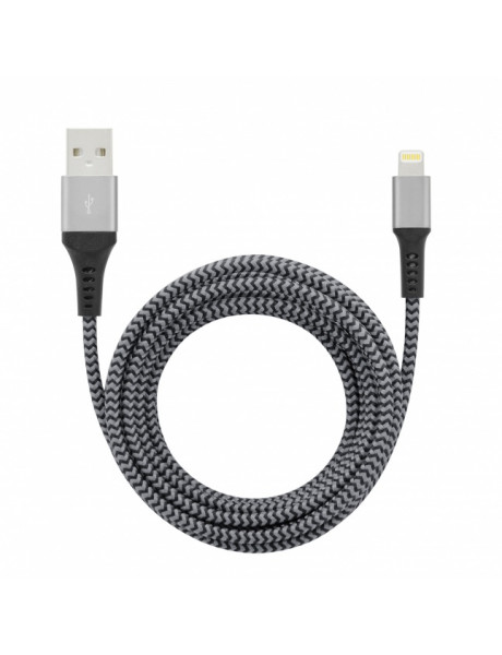 TOTI USB to Lightning 2M Cable (mesh braid with metal tips) non MFI, Spacegrey+ black