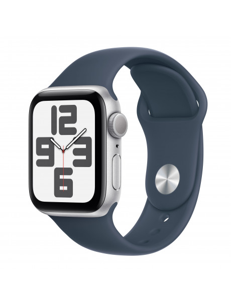 Išmanusis laikrodis Apple Watch SE GPS 44mm Silver Aluminium Case with Storm Blue Sport Band - M/L
