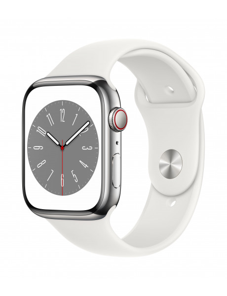 Išmanusis laikrodis Apple Watch Series 8 GPS + Cellular 45mm Silver Aluminium Case with White Sport Band - Regular