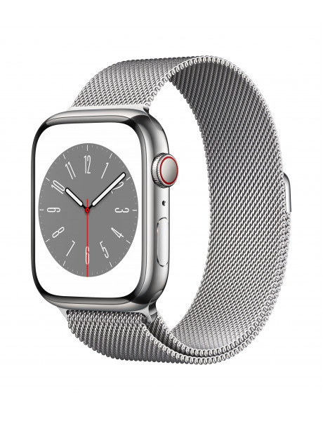 Išmanusis laikrodis Apple Watch Series 8 GPS + Cellular 45mm Silver Stainless Steel Case with Silver Milanese Loop