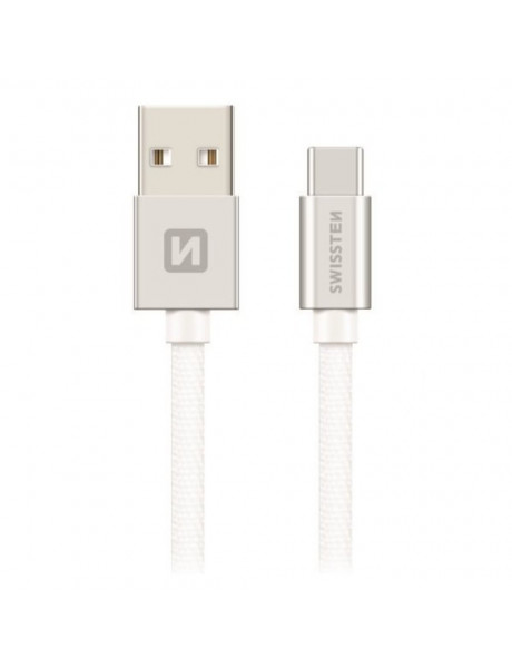 SWISSTEN TEXTILEUNIVERSAL QUICK CHARGE3.1 USB-C DATA ANDCHARGING CABLE 2MSILVER