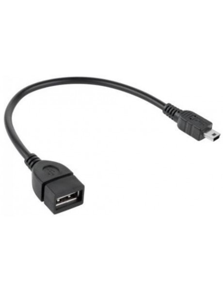 Kabelis USB2.0 A lizdas - mini USB B kištukas 0.2m, OTG, juodas