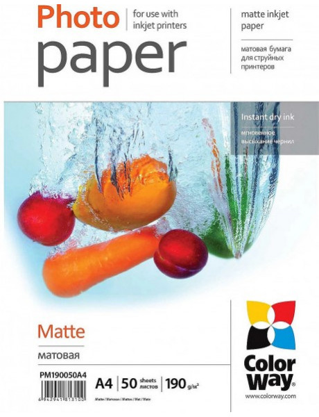 Fotopopierius ColorWay Matte Photo Paper, 50 sheets, A4, 190 g/m²