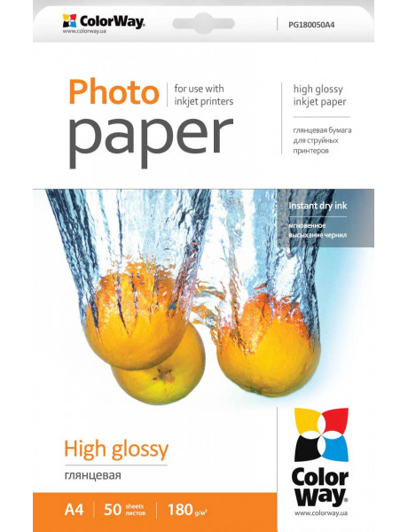 Fotopopierius ColorWay A4, High Glossy Photo Paper, 50 Sheets, A4, 180 g/m²