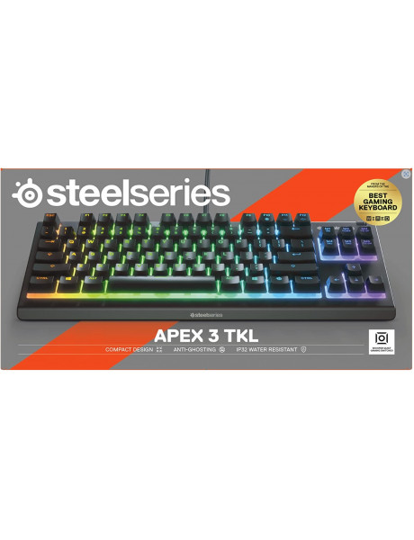 ŽAIDIMŲ KLAVIATŪRA SteelSeries Gaming Keyboard Apex 3 Tenkeyless, RGB LED light, US, Black, Wired, W