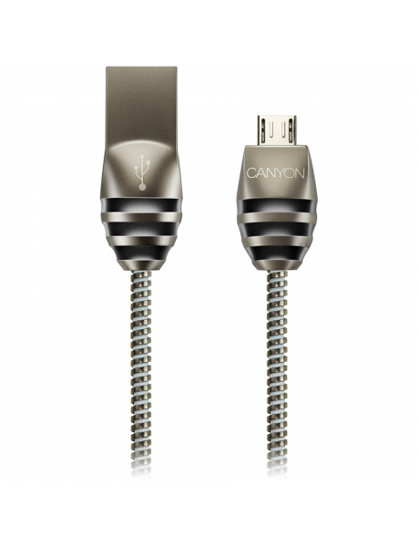 CNS-USBM5DG CANYON UM-5 Micro USB 2.0 standard cable, Power & Data output, 5V 2A, OD 3.5mm, metallic Jacket, 1m, gun color, 0.04kg