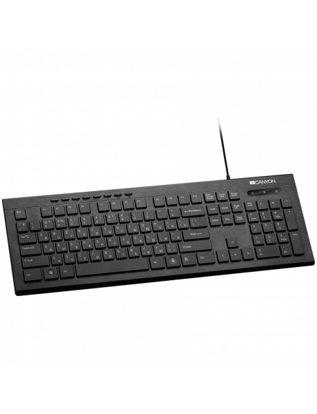 CNS-HKB2-RU CANYON HKB-2, Multimedia wired keyboard, 104 keys, slim and brushed finish design, side LED backlight, chocolate key caps, RU layout (black), cable length 1.5m, 450*154*22.3mm, 0.53kg