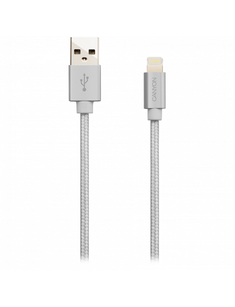 CNS-MFIC3PW CANYON MFI-3, Charge & Sync MFI braided cable with metalic shell, USB to lightning, certified by Apple, cable length 1m, OD2.8mm, Pearl White