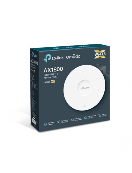 TP-LINK AX1800 Wireless Dual Band Ceiling Mount Access Point EAP620 HD 802.11ax, 2.4GHz/5GHz, 1201+574 Mbit/s, 10/100/1000 Mbit/s, Ethernet LAN (RJ-45) ports 1, PoE in, Antenna type Omni directional internal