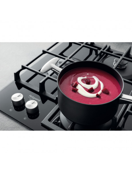 Hotpoint | HAGS 61F/BK | Hob | Gas on glass | Number of burners/cooking zones 4 | Rotary knobs | Black