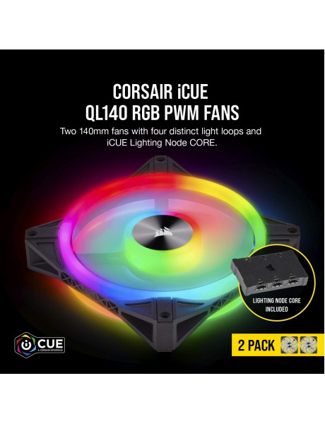 Corsair QL Series 140mm PWM Dual Fan Kit with Lighting Node CORE QL140 RGB