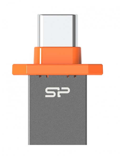 Silicon Power USB-A and USB-C Flash Drive Mobile C21 32 GB, USB Type-C/Type-A 3.2 Gen 1 (USB 3.1, USB 3.0, USB 2.0 compatible), Grey/Orange