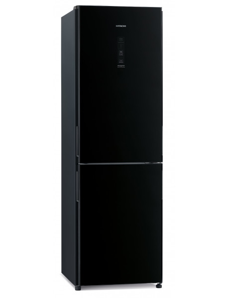 Hitachi Refrigerator  R-BGX411PRU0 Energy efficiency class F, Free standing, Height 190 cm, No Frost system, Fridge net capacity 215 L, Freezer net capacity 115 L, 41 dB, Glass Black