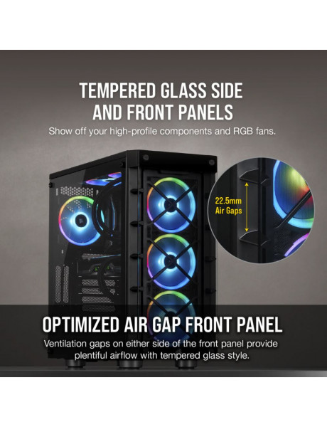 Corsair Mid-Tower ATX Smart Case iCUE 465X RGB  Side window,  Mid-Tower, Black, Power supply included No, Steel, Tempered Glass