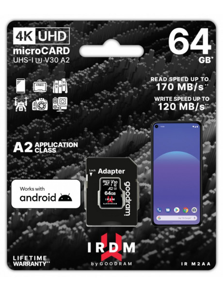 GOODRAM IRDM microSDXC 64GB V30 UHS-I U3 + adapter