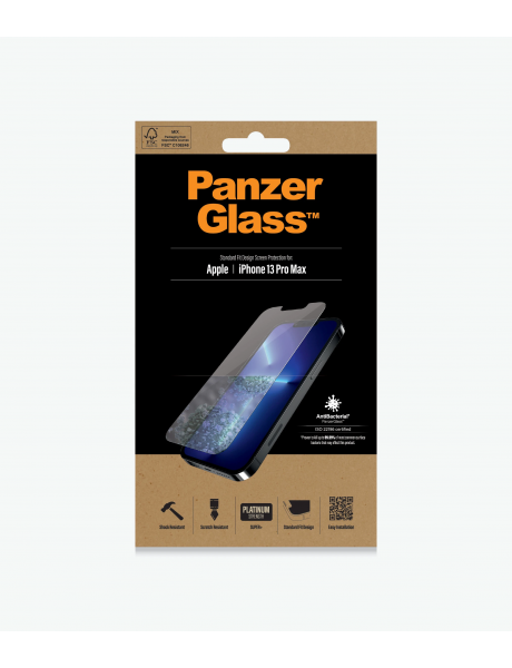 PanzerGlass Clear Screen Protector Apple iPhone 13 Pro Max Tempered glass Antibacterial glass; Resistant to scratches and bacteria; Shock absorbing; Easy to install