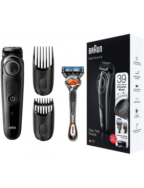 Braun Beard Trimmer BT3242 Cordless, Operating time (max) 80 min, Number of length steps 39, Number of shaver heads/blades 1, Black