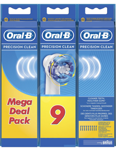 Oral-B Tooth Brush Heads, Precision Clean Rainbow EB20-9 Heads, For adults, Number of brush heads included 9, White