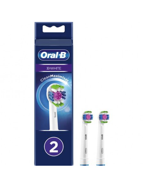 Oral-B | EB18 RB-2 3D White | Replacement Head with CleanMaximiser Technology | Heads | For adults | Number of brush heads included 2 | Number of teeth brushing modes Does not apply | White