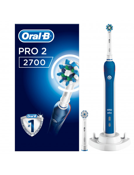 Oral-B Electric Toothbrush PRO 2 2700 Rechargeable, For adults, Number of brush heads included 2, Number of teeth brushing modes 2, Blue