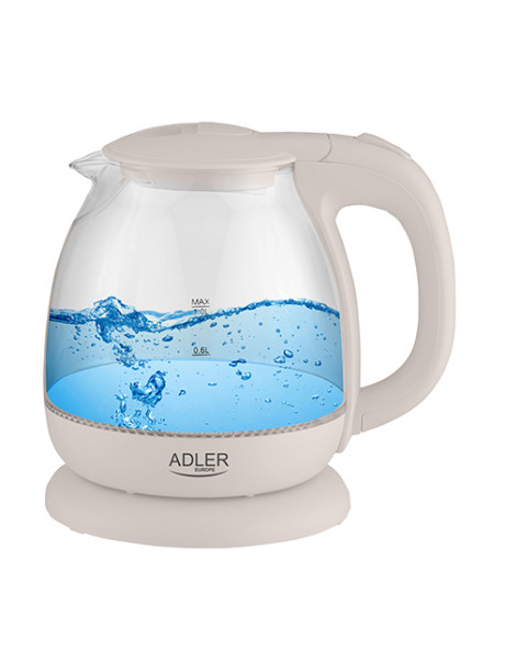 Adler | Kettle | AD 1283C | Electric | 900 W | 1 L | Glass/Stainless steel | 360° rotational base | Cream