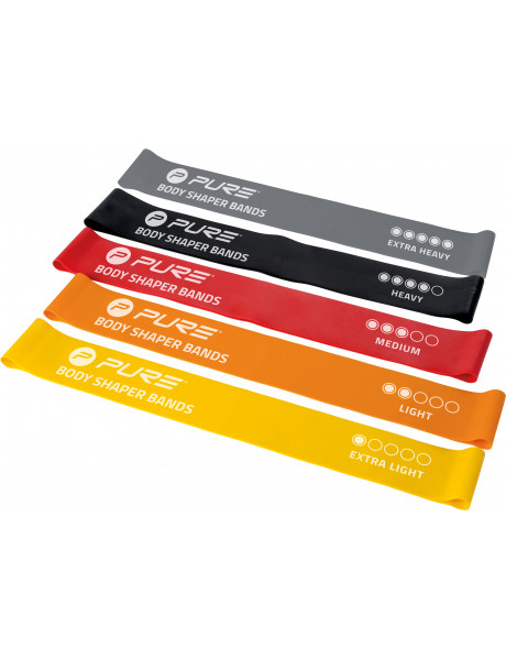 Pure2Improve | Resistance Bands Set of 5 | Black, Grey, Orange, Red, Yellow