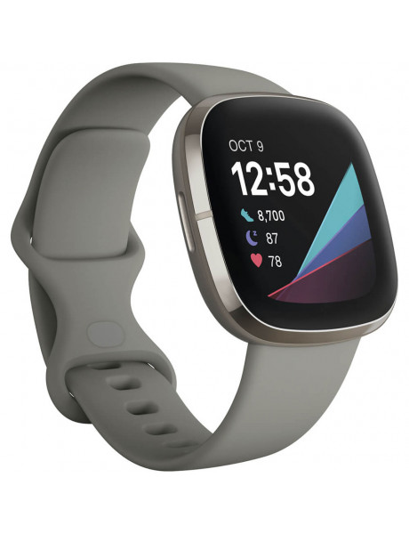 Fitbit Sense  Smart watch, GPS (satellite), AMOLED, Touchscreen, Heart rate monitor, Activity monitoring 24/7, Waterproof, Bluetooth, Wi-Fi, Sage Grey/Silver