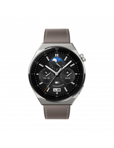 HUAWEI WATCH GT 3 Pro (48mm) (Gray leather), Titanium Case with Gray Leather Strap, Odin-B19V
