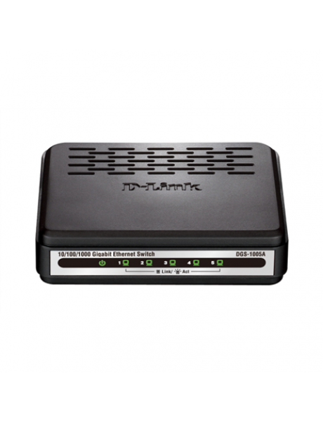 D-LINK DGS-1005A, Layer 2 unmanaged Gigabit Switch with Green Ethernet power save technology, Power save up to 80% due to GreenEthernet, disable power usage while idle, 5 x 10/100/1000 Mbps Ethernet ports, Desktop size, Auto MDI/MDI-X for each port D-Link